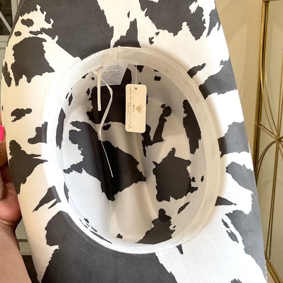 COW PRINT WESTERN LONG HORN STRAP COWBOY HAT - Picture 11 of 15